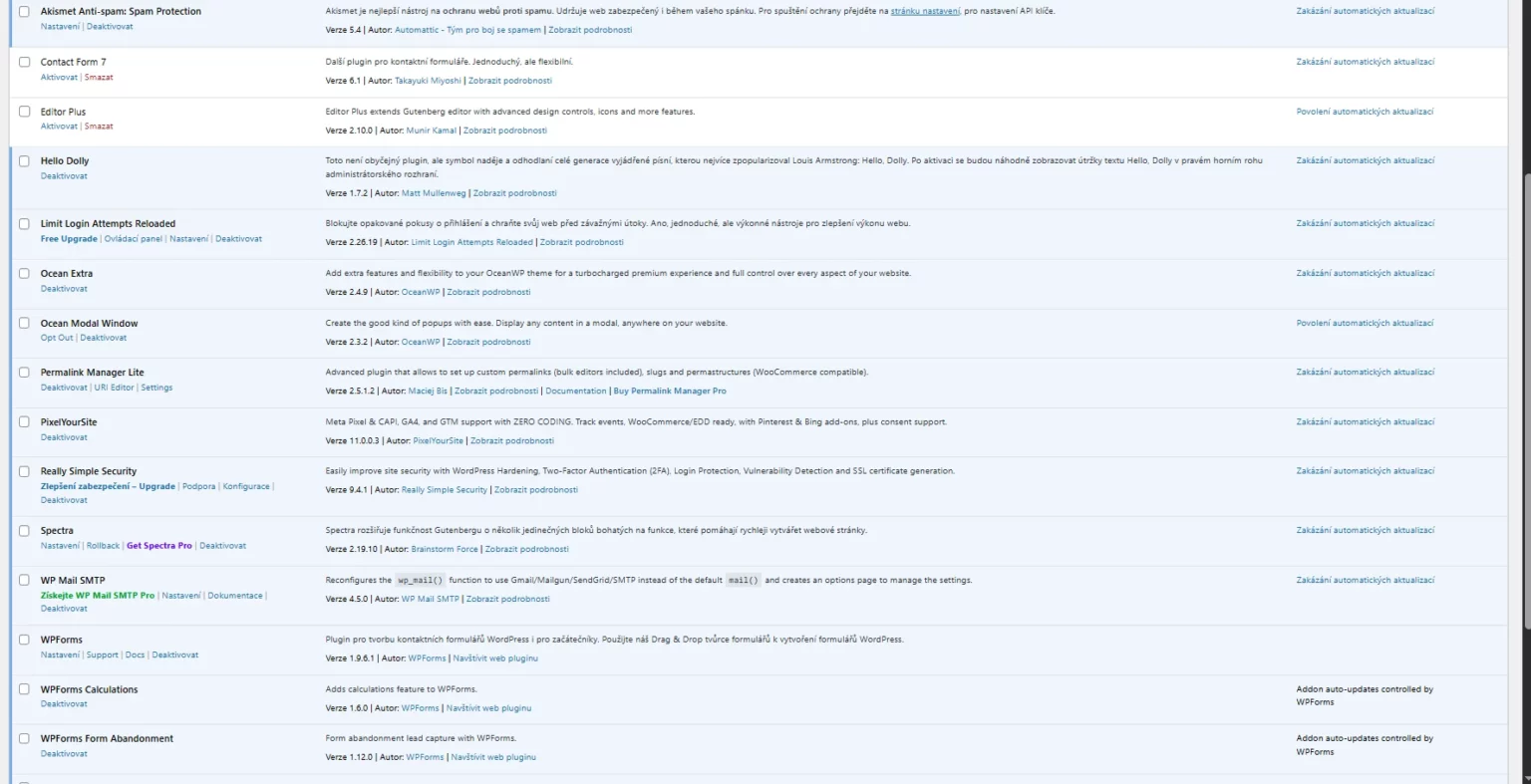 zbytečně moc pluginů zatěžujících web